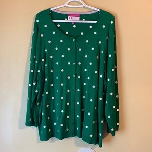 3/4 Quarter Sleeve New Talbots Green & White Lightweight 3X Cardigan